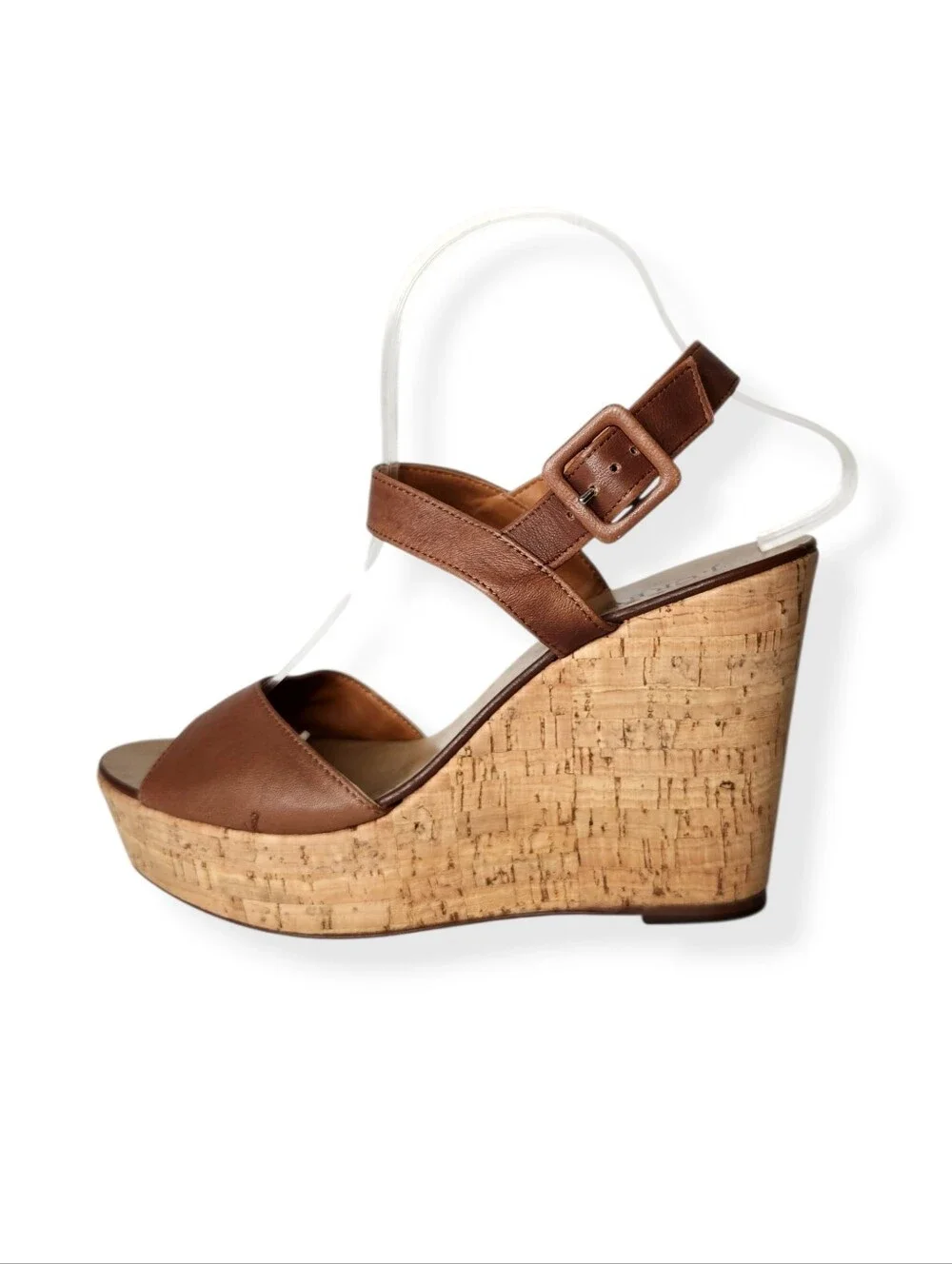 J. Crew Brown Leather Strappy Open Toe Cork Platform Wedge Sandals Size 9